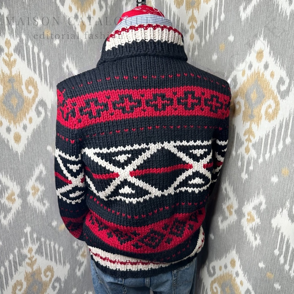 Polo Ralph Lauren Southwestern Aztec Hand-Knit Black Wool Shawl Collar Sweater - Picture 6 of 16